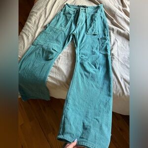 Green Baggy Wide Leg Denim Pants